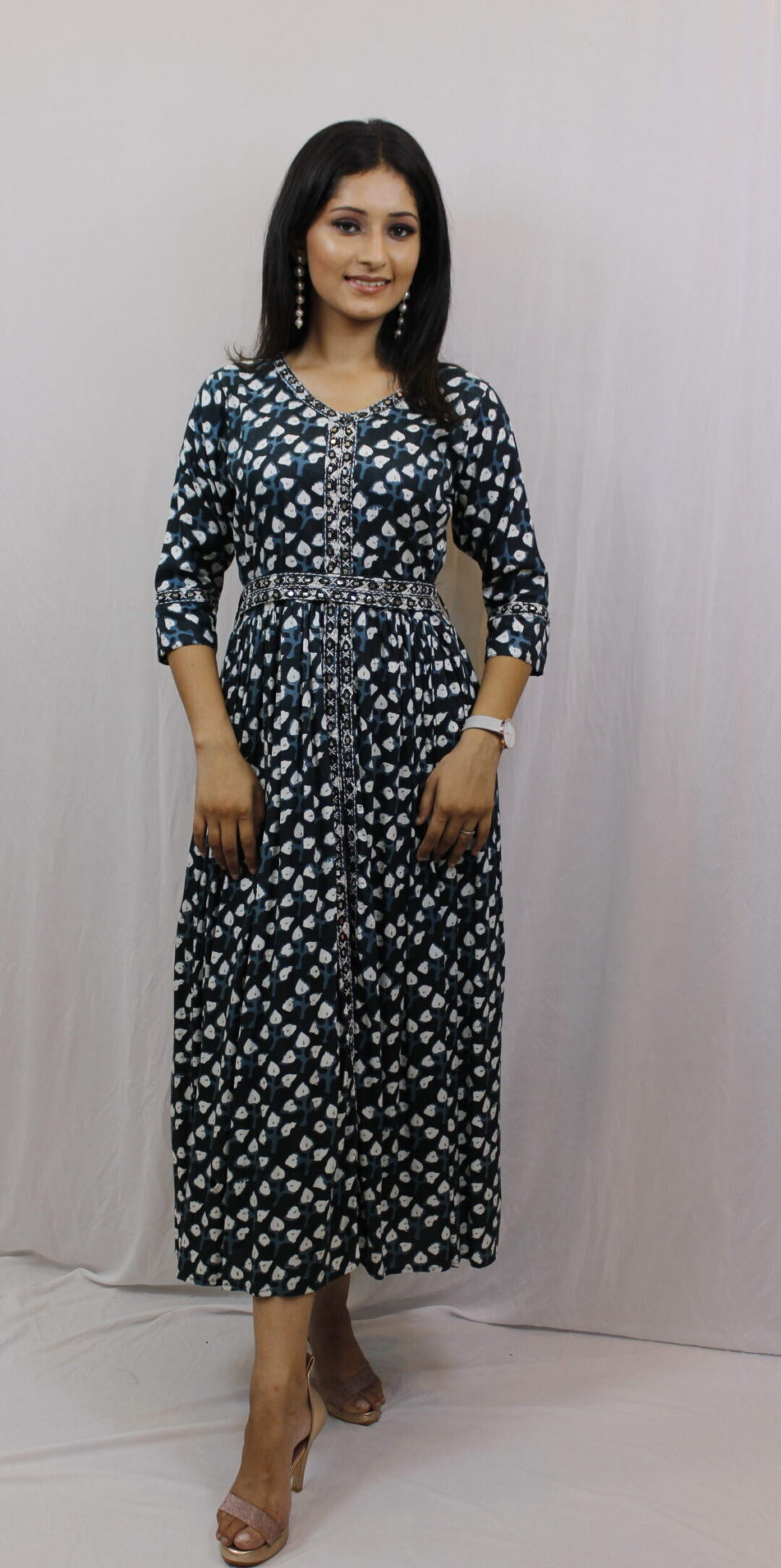 Ethnic Cotton Blue Long Dress - Image 2