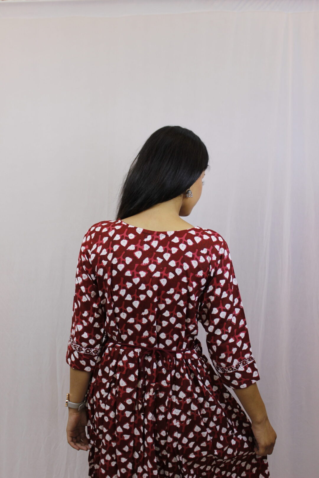 Ethnic Cotton Mehroon Long Dress - Image 3