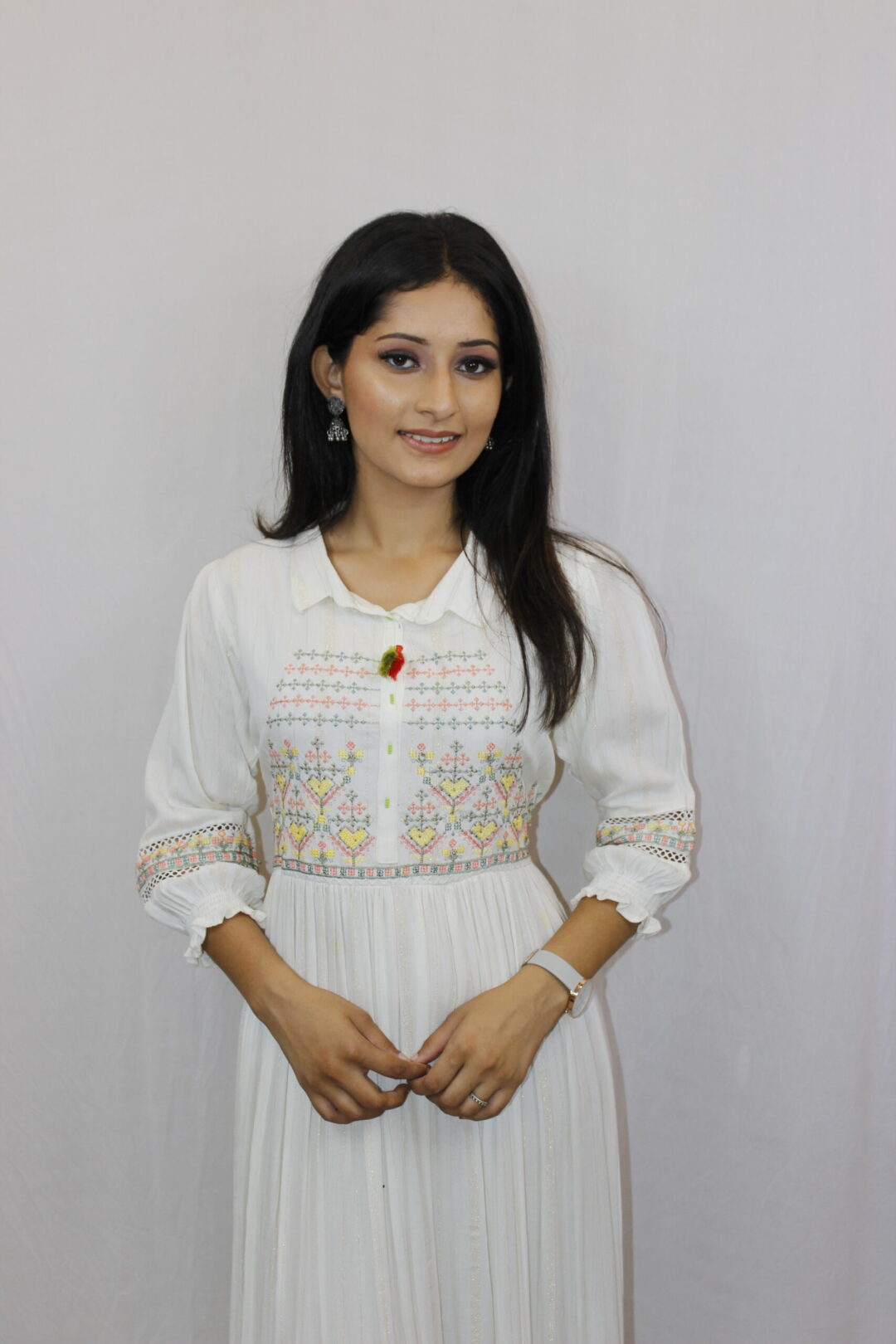 White Long Dress Embroidery Work
