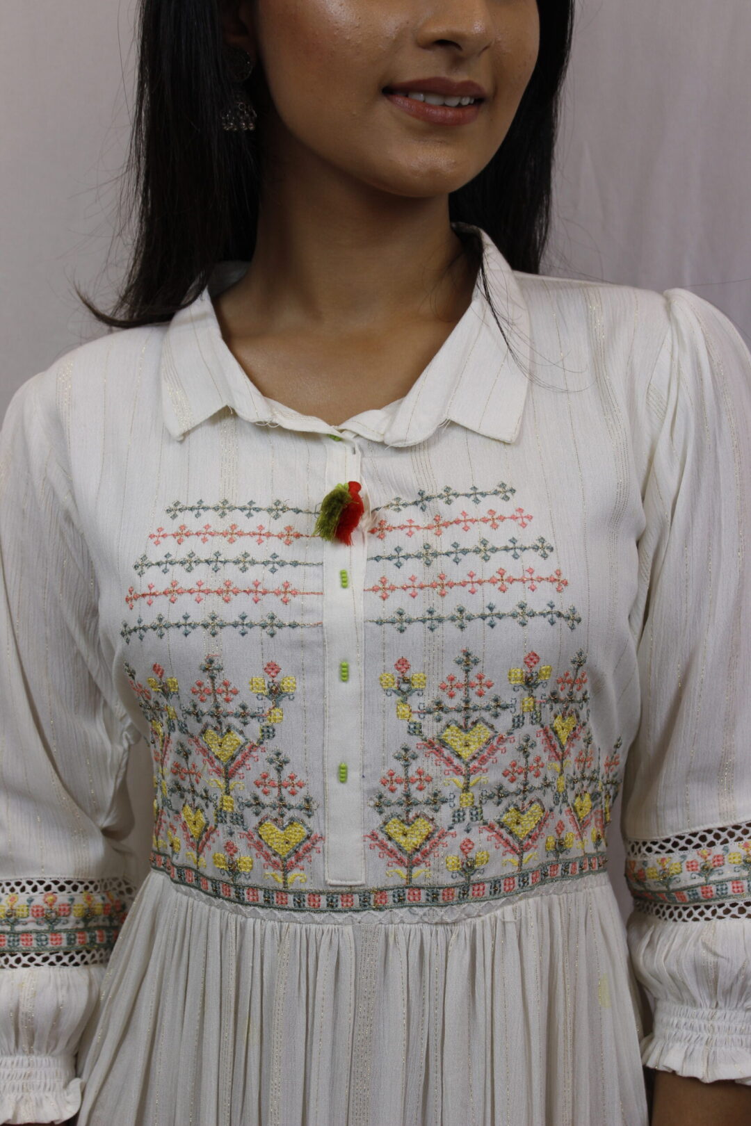 White Long Dress Embroidery Work - Image 4