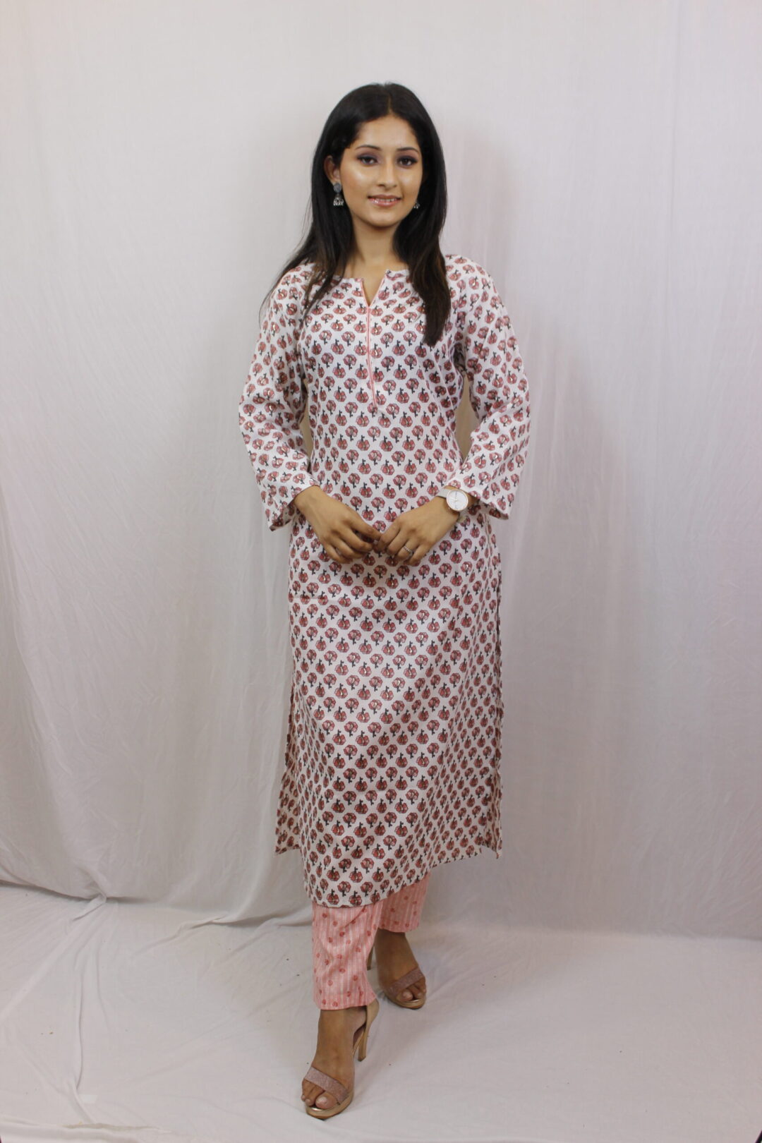 Pink Printed Cotton Kurta Pant - Image 2