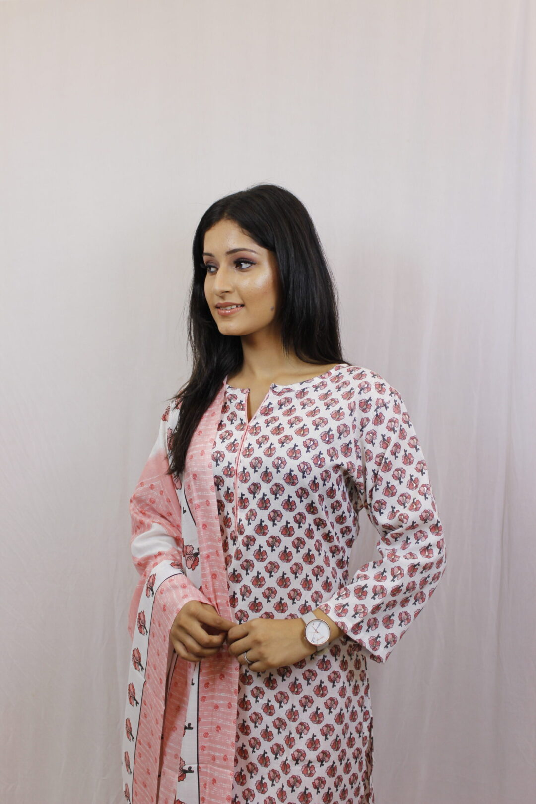 Pink Printed Cotton Kurta Pant - Image 5