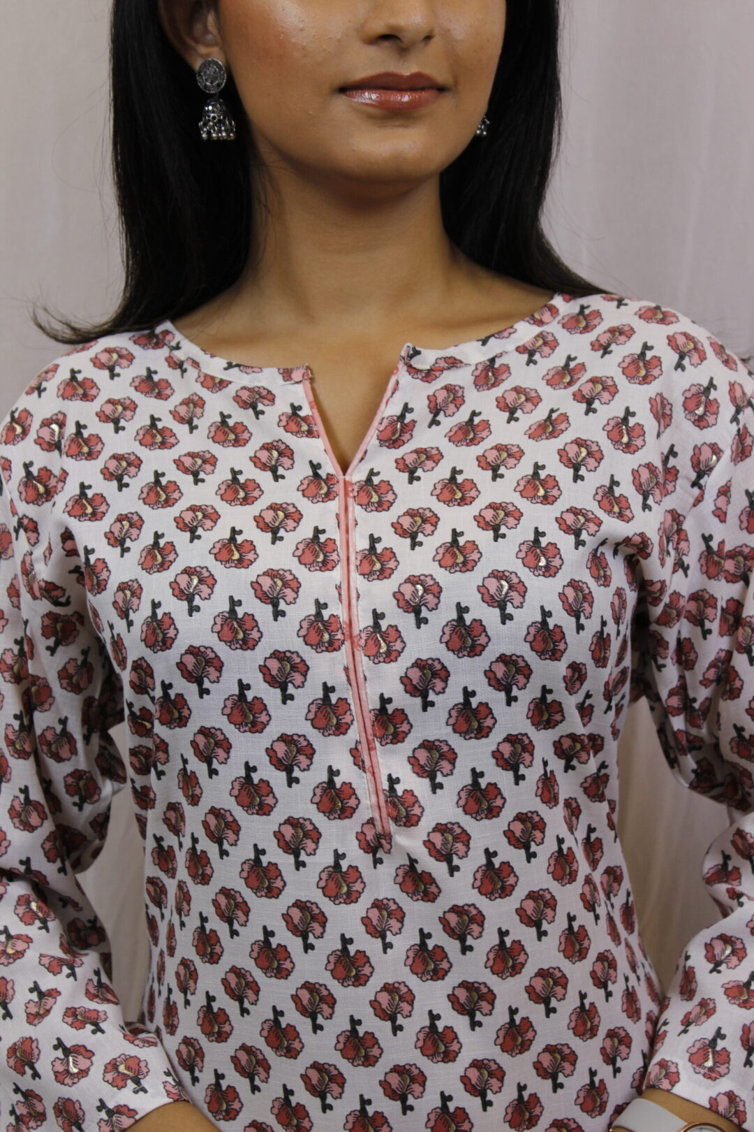 Pink Printed Cotton Kurta Pant - Image 6