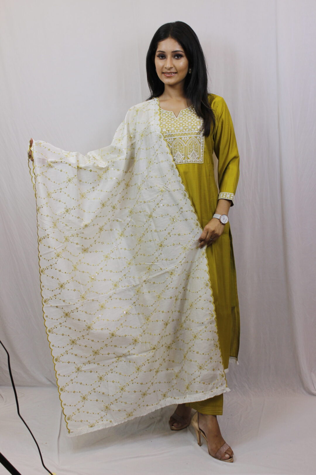 Mehndi Kurta Set With Sitara And Thread Work - Image 2
