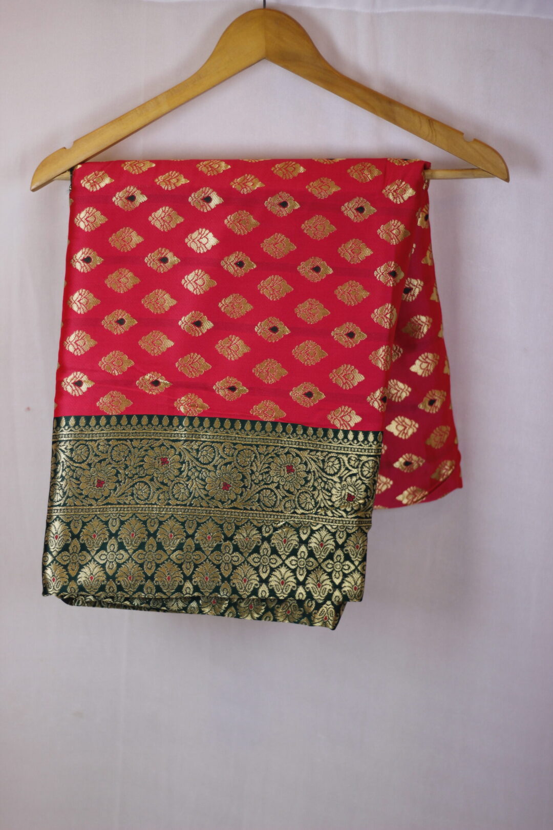 Pink And Green Banarsi Saree with Blouse